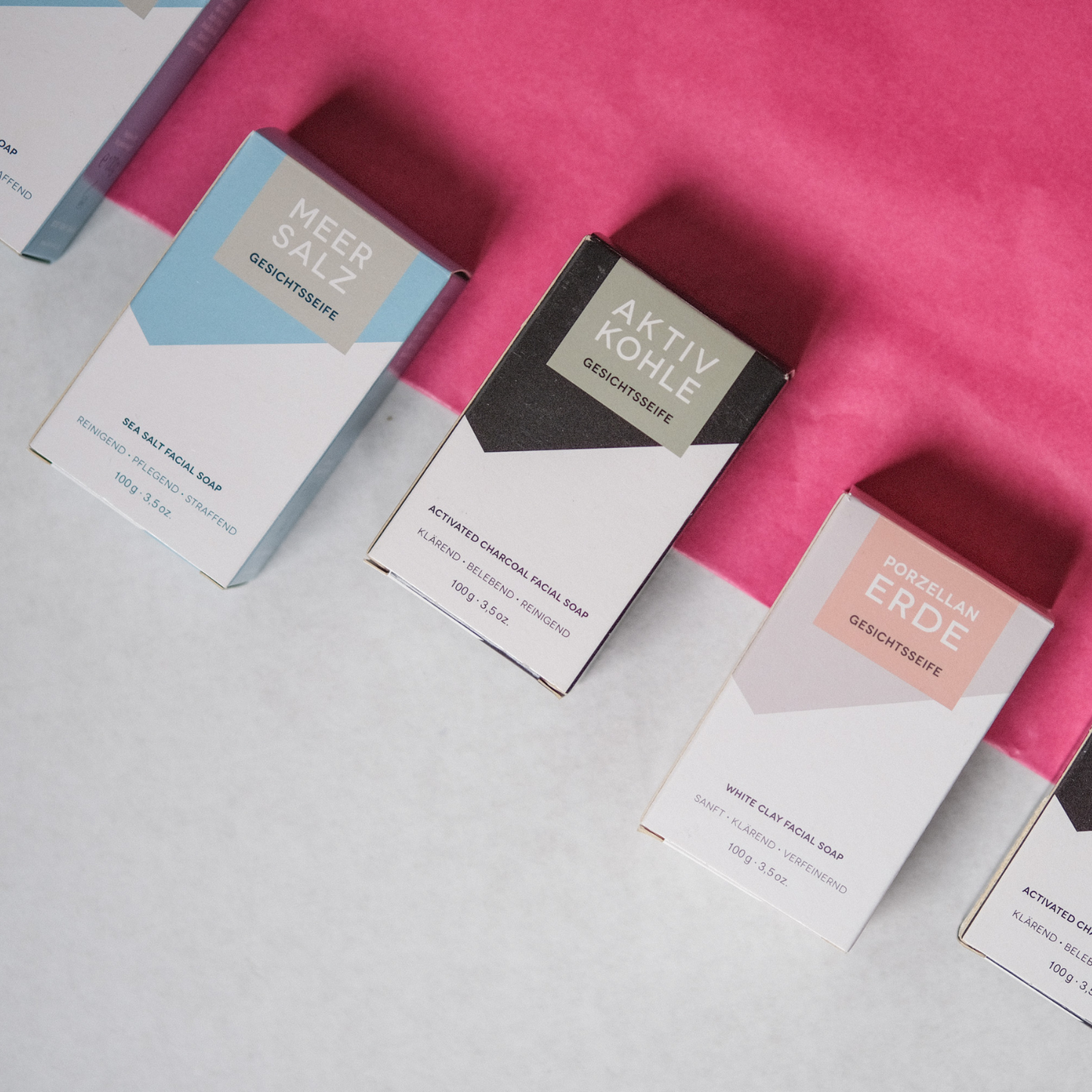 Geschenkset Gesichtsseifen (Meersalz, Aktivkohle, Porzellanerde), Cosmos zertifiziert, palmölfrei