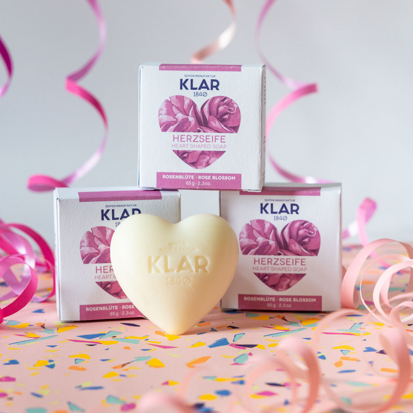 Herzseife Rosenblüte 65g, Cosmos zertifiziert, palmölfrei