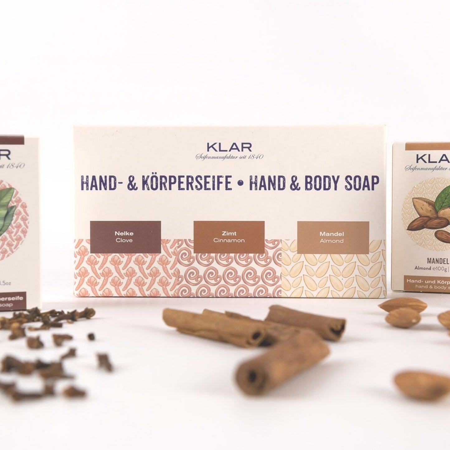 Geschenkset Gewürzseifen (Nelke, Zimt, Mandel), Cosmos zertifiziert, palmölfrei